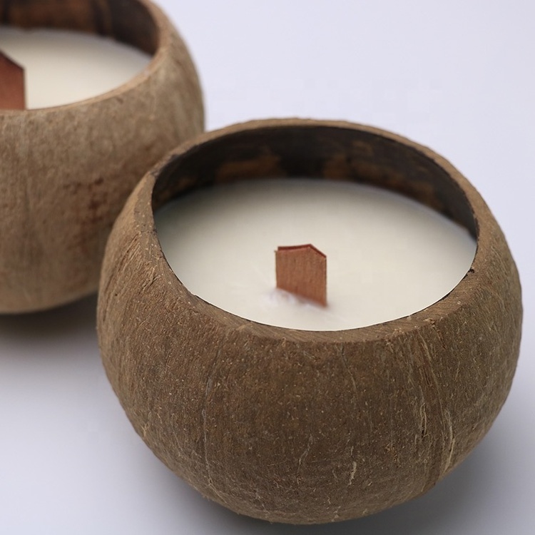 Hot Selling Beach Decor Wood Wick Scented Candles COCONUT WAX Candle In Coconut Shell