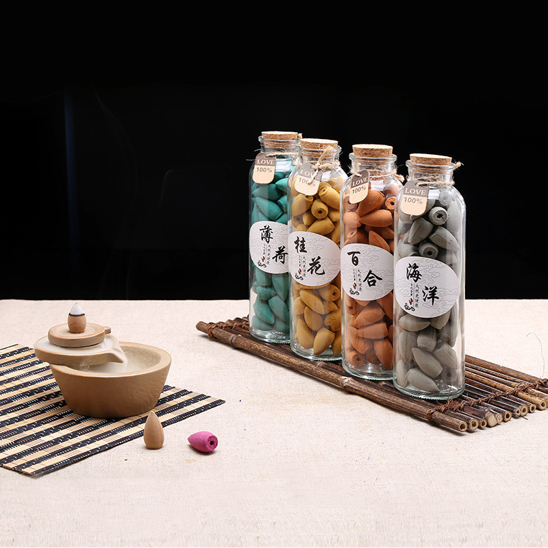 Multiple Scents Bottled Wood Powder Waterfall Backflow Incense Cones