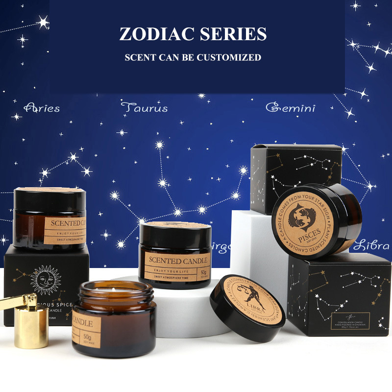 Zodiac Series Lavender Brown Glass Jar Scented Small Candles With Lid