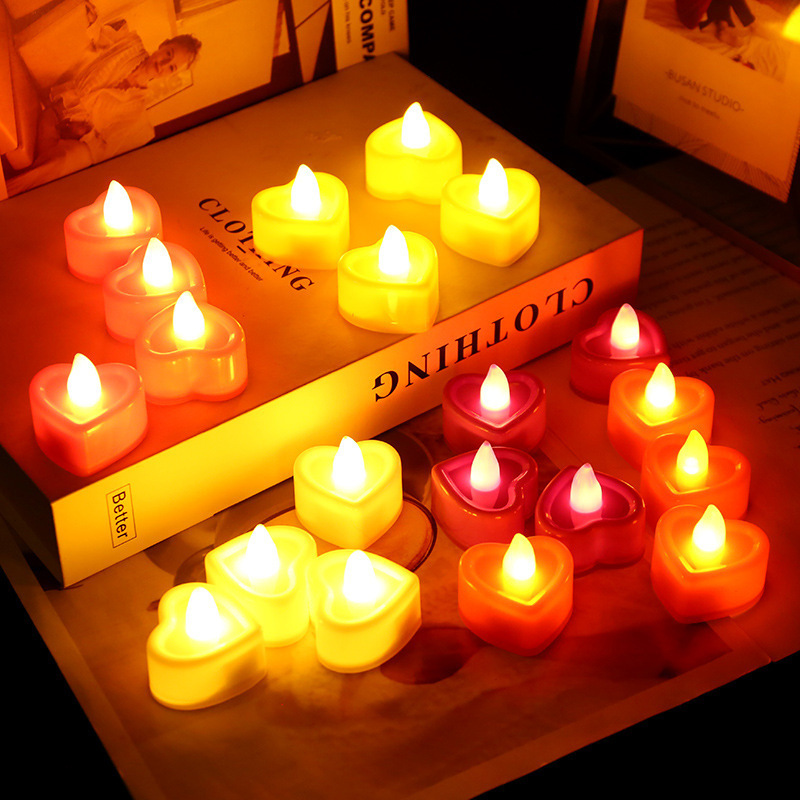 Valentine's Day Heart Shape LED Tealight Candles Romantic Love LED Simulation Candles With Battery