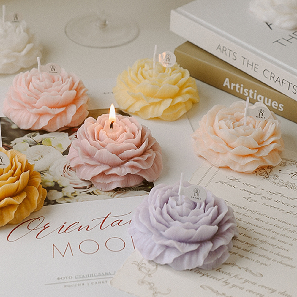 Handmade Creative Scented Candles Multi-color Peony Shaped Candles 90g Paraffin Wax Smokeless Candles