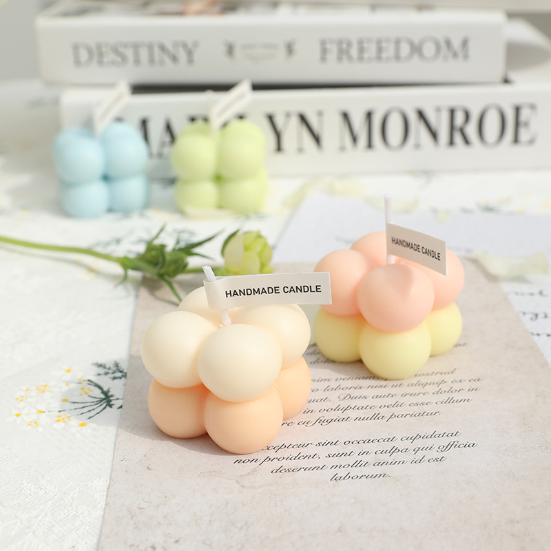 Hot Sale Gradient Color Christmas Scented Bubble Candle Mini Small Bubble Cube Candle With Box