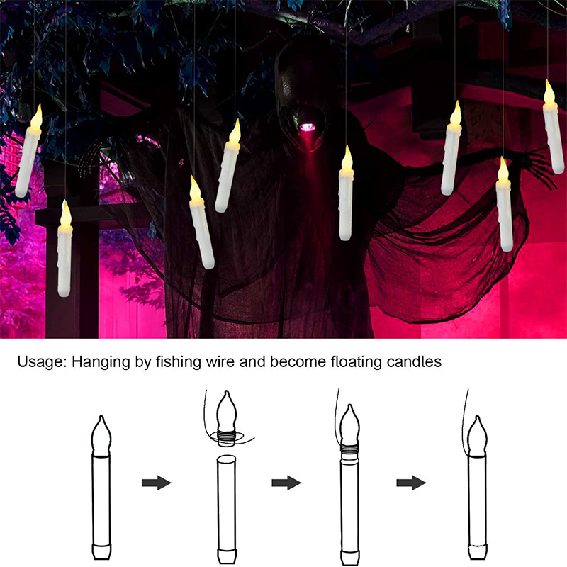 Hangable Electronic Halloween Remote Control Lamp Flameless Taper LED Candles For Party Wedding Decoration