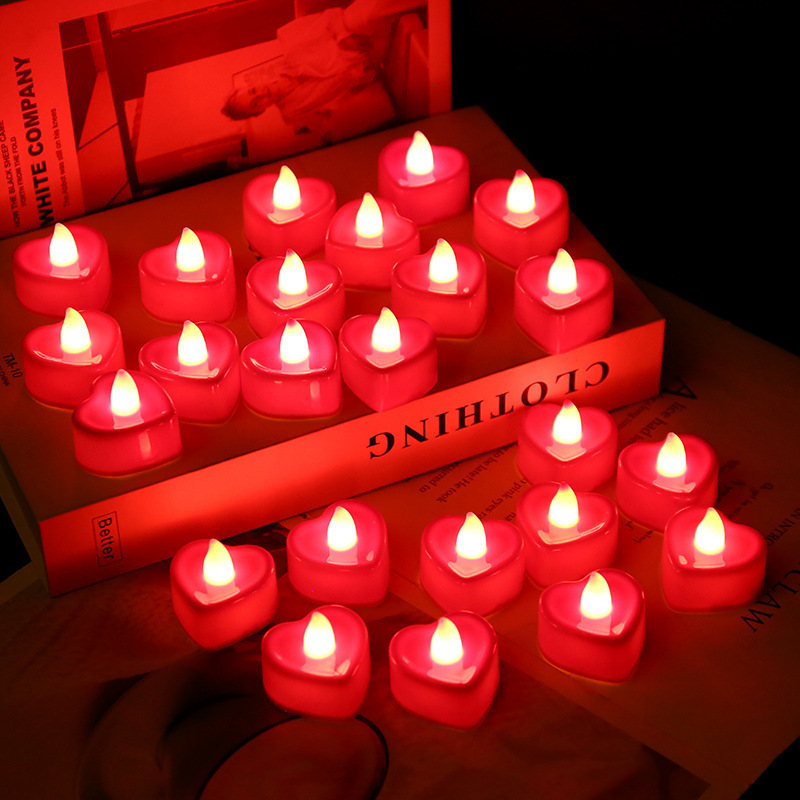 Valentine's Day Heart Shape LED Tealight Candles Romantic Love LED Simulation Candles With Battery