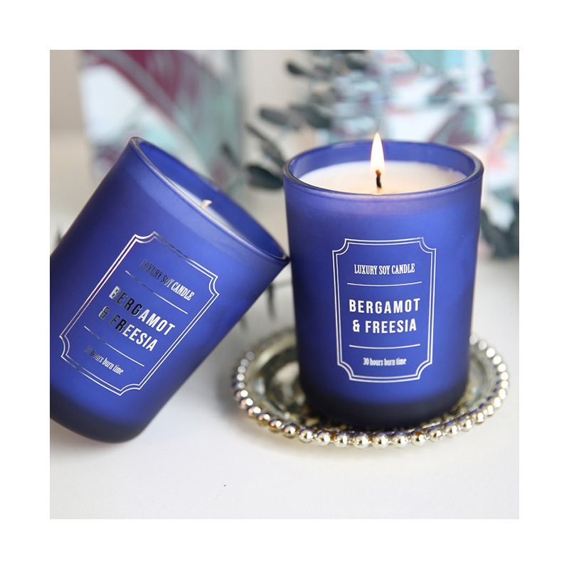 Large Glass Jar Personalised Meditation Blue Scented Candle Frosted