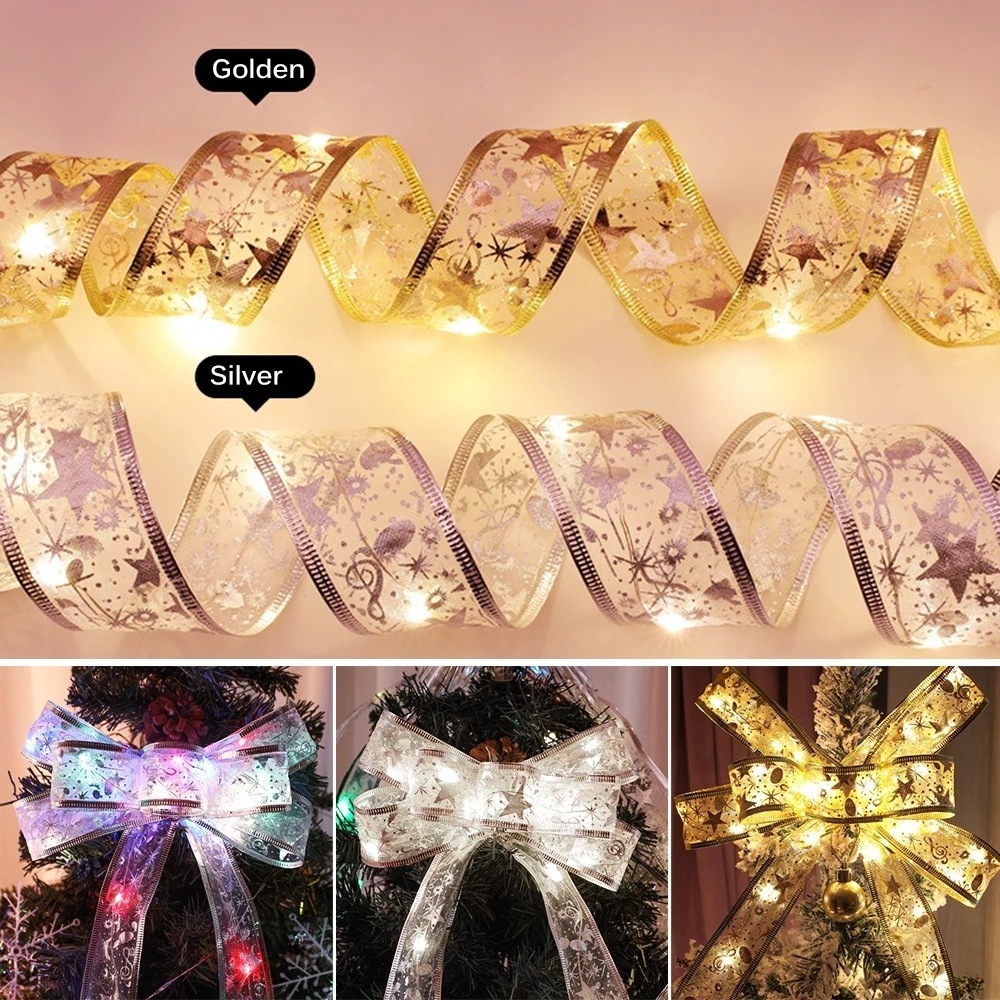 Christmas Copper Wire Led Lights String Ribbon Lights Bow Ribbon Scene Layout Christmas Tree Decoration Lights