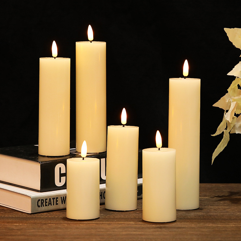 Battery Remote Control Flameless Elegant Christmas Led Candle Light Cylindrical Pillar Candles