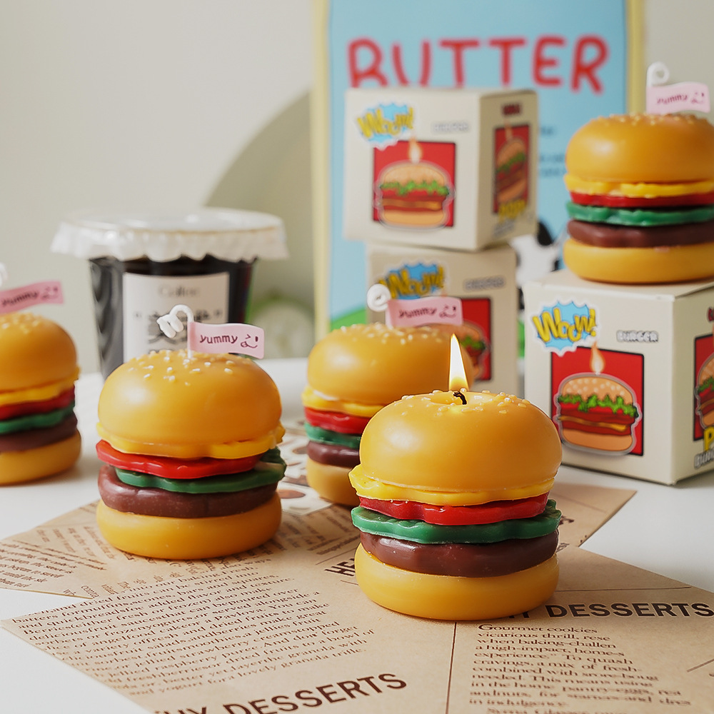 New Arrivals Creative Birthday Gift Novelty Hamburger Candles Wholesale Scented Candles For Decor