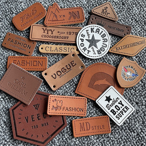 Handmade Embossing Pu Genuine Black Leather Badge Patch  labels leather with adhesive for hats