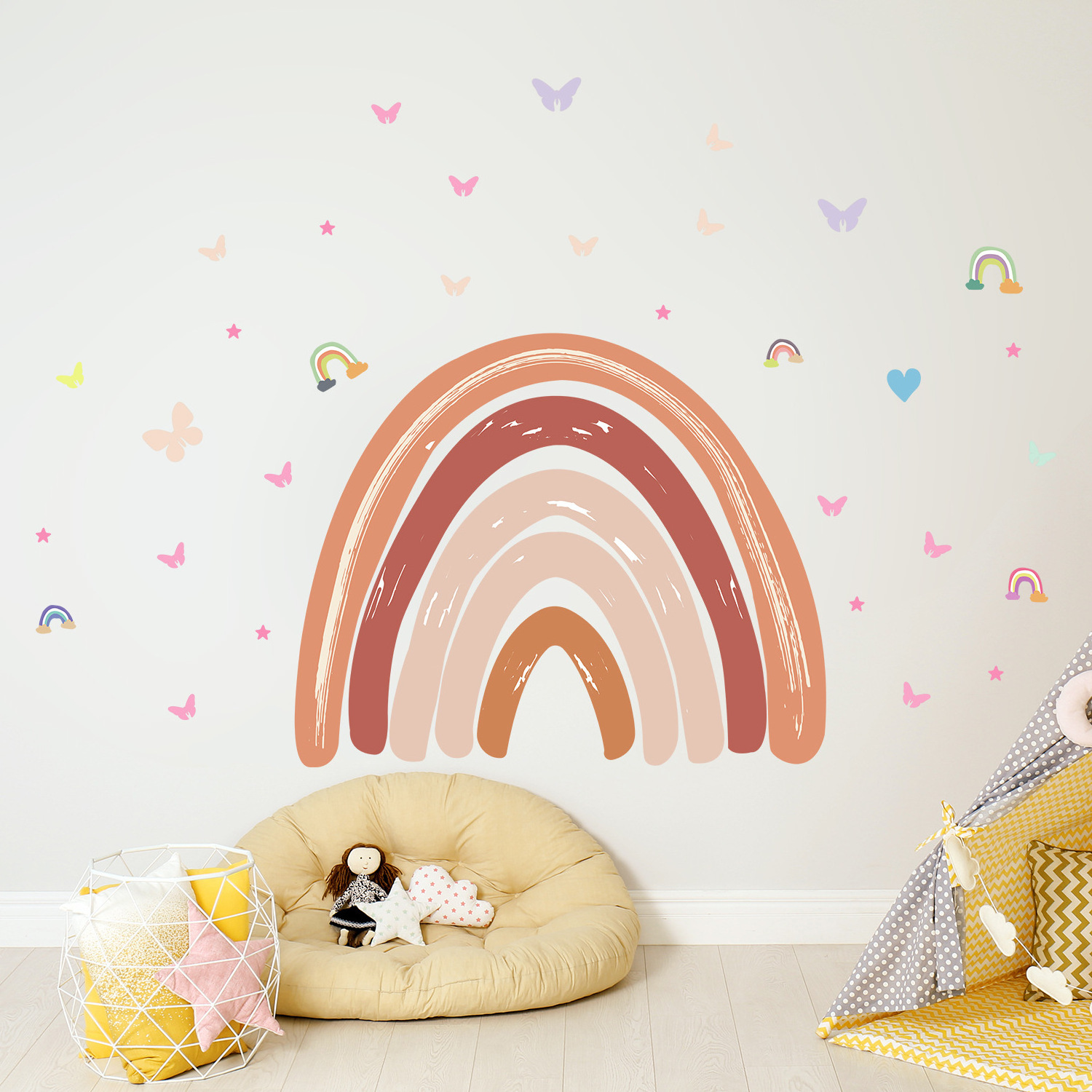 Peel and Stick Self Adhesive Wall Stickers Boho Luminous Colorful Butterfly Rainbow for Kindergarten Kids Room Wall Sticker