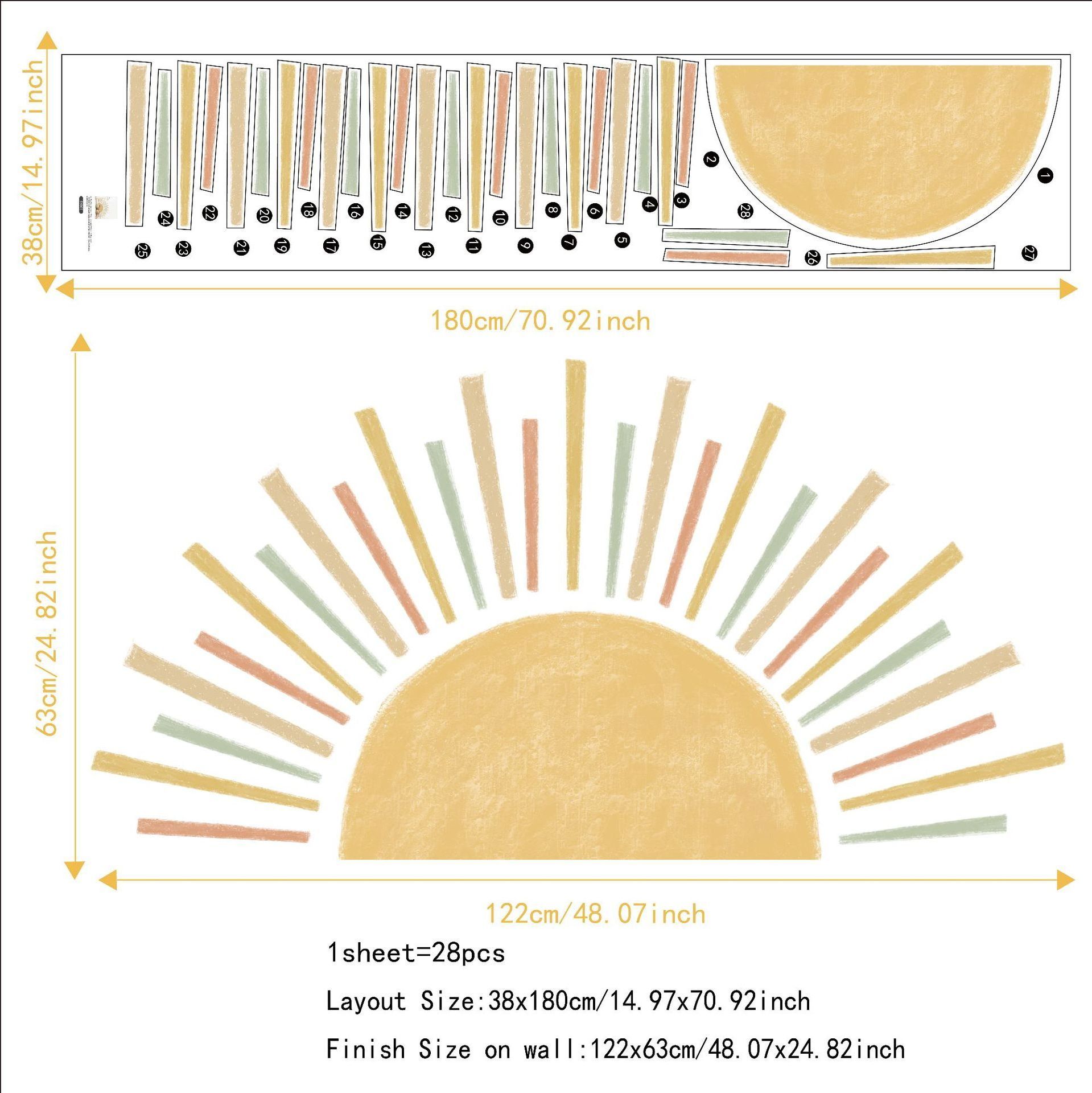 Pope Sun Wall Decals Peel and Stick Self Adhesive Colorful Pop Sun Wall Sticker for Girls Bedroom Decor Kids Nursery Room