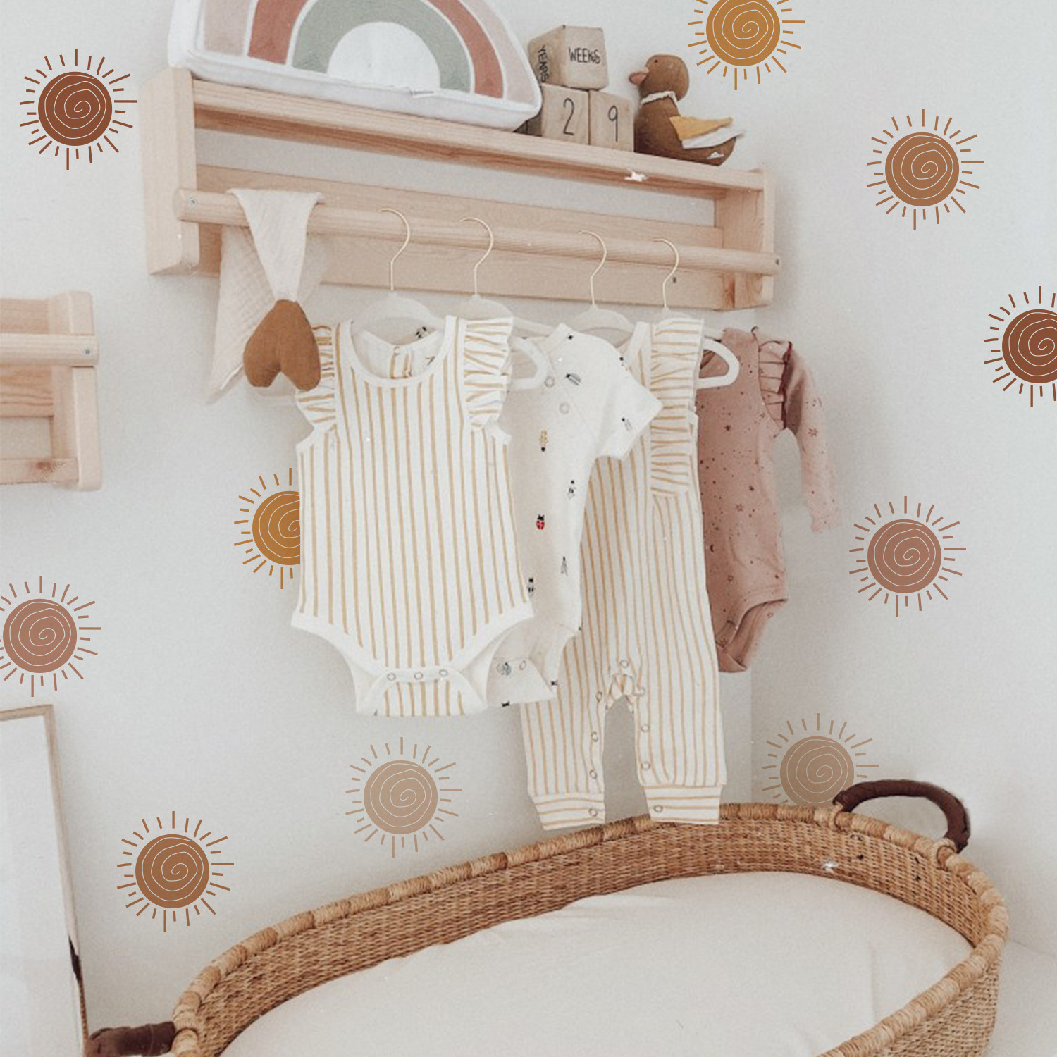 Kids Wall Decal for Nursery Boho Style Peel and Stick Self Adhesive Colorful Sun Flowers for Girls Room Decor Sticker