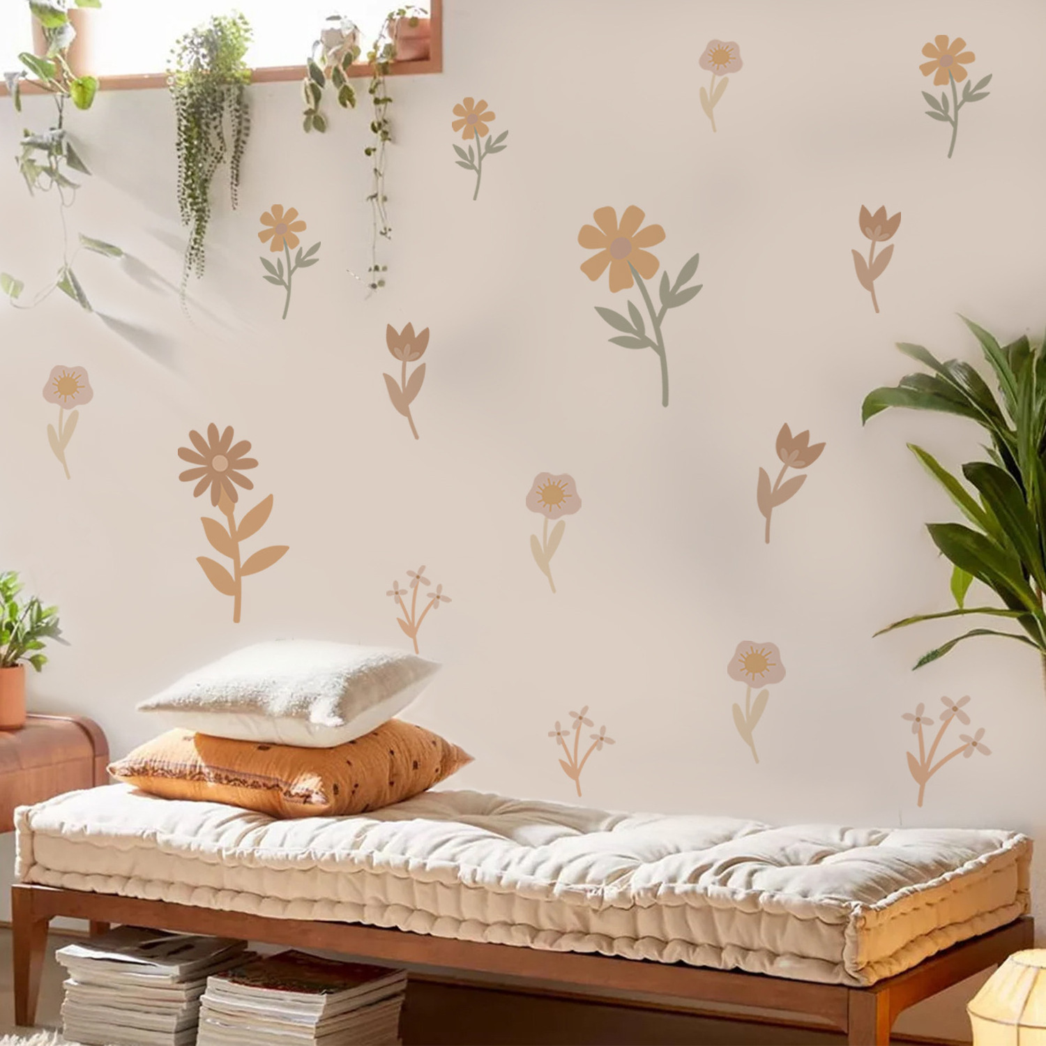 Wholesale wall decorations for home boho wall sticker with flower leaves for kids room