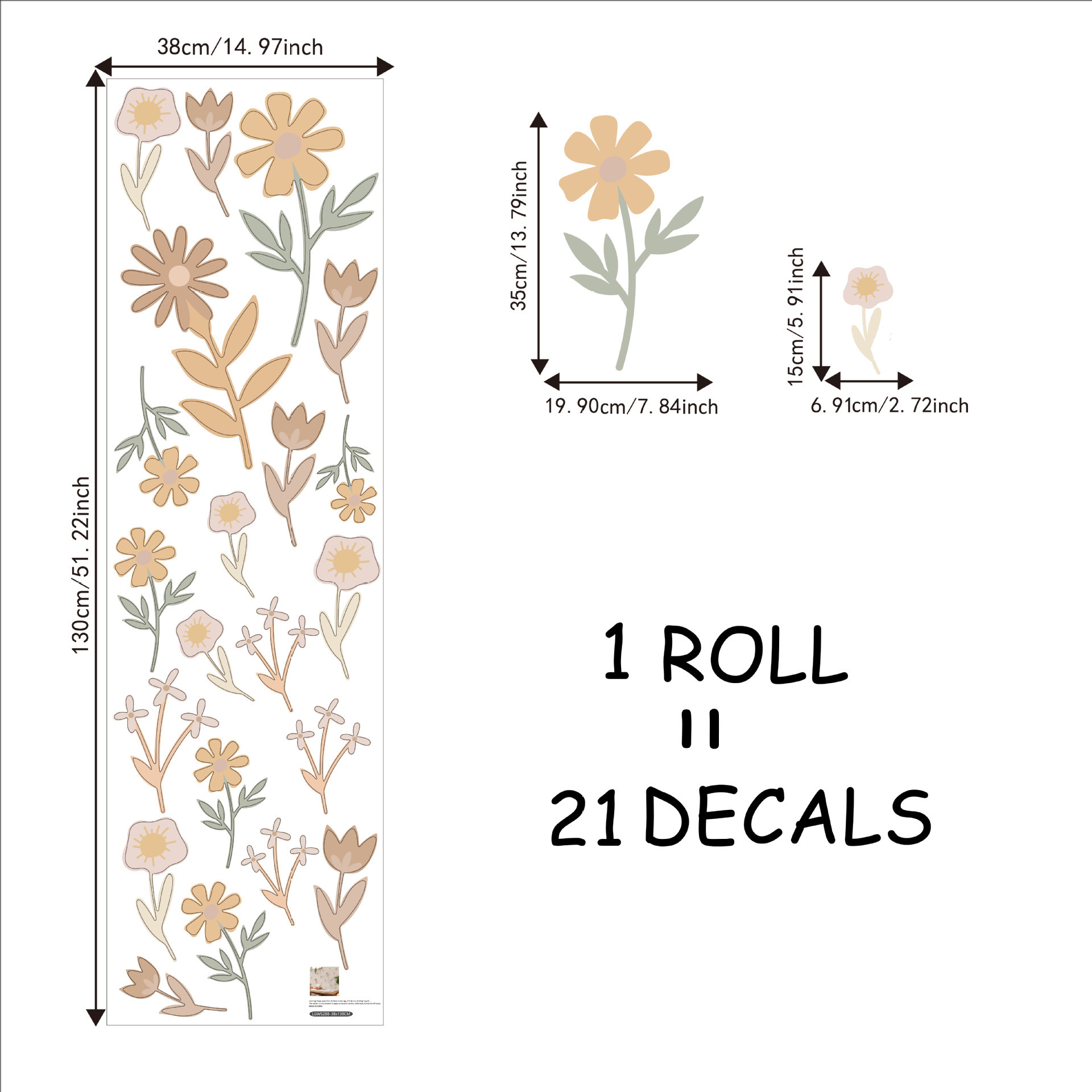 Wholesale wall decorations for home boho wall sticker with flower leaves for kids room