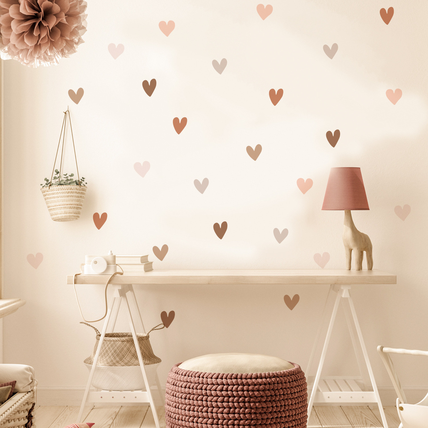 Removable Baby Bedroom Wall Decal Boho Love Heart Peel and Stick Self for Kindergarten Kids Gift Room Decor Sticker