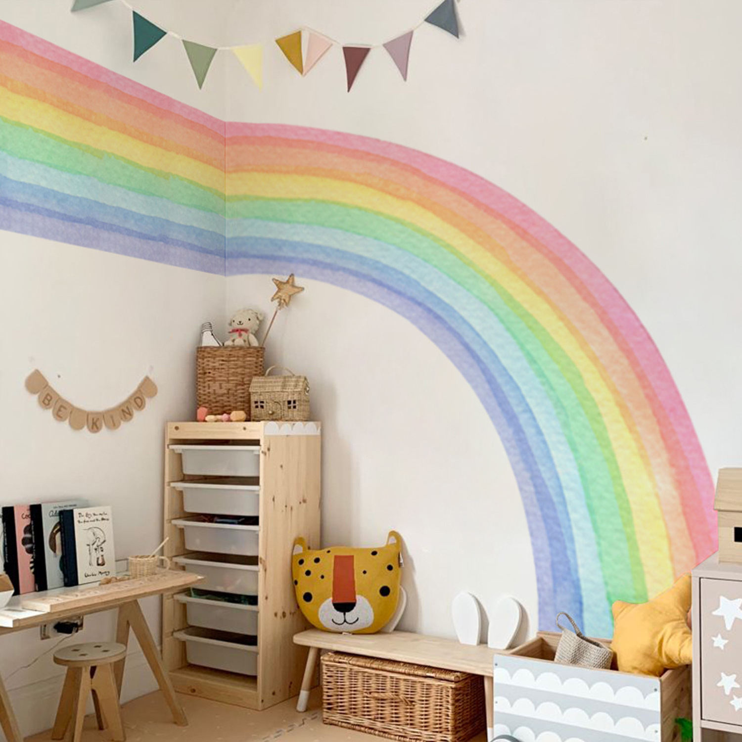 Irregular watercolor pastel rainbow wall mural Peel Stick Fabric Wall Sticker