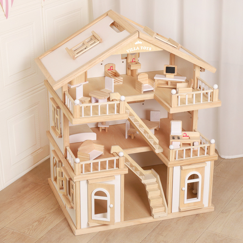 HOT Sale Big Size Montessori Toys OEducational Wooden Dollhouse DIY Gift House 3 Floors Wooden Dollhouse for Girls