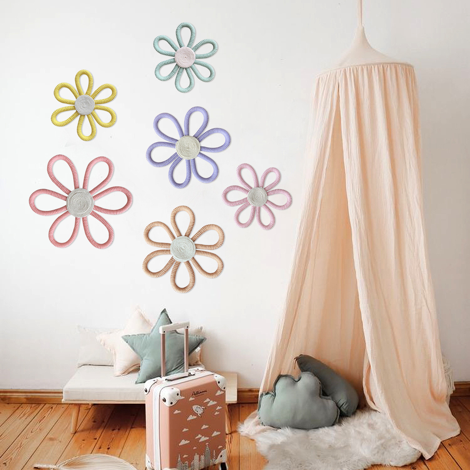 BOHO Wall Flower Decor Handmade Nursery Wall Hanging Daisy Ornaments Flower Kids Room Decor