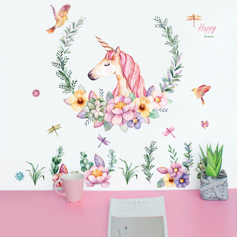 Cute Unicorn Home Decoration 3D PVC Wall Paper Sticker For Kids