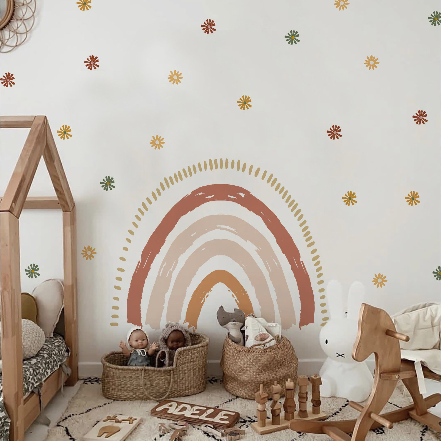 Boho Style Rainbow Heart Shape Wall Stickers for Kids Baby Room Bedroom Decoration Wall Decal