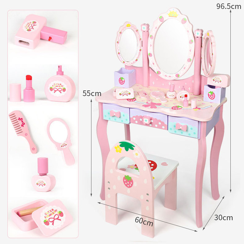 New wooden large imperial crown baby dressing table set toys with three mirrors