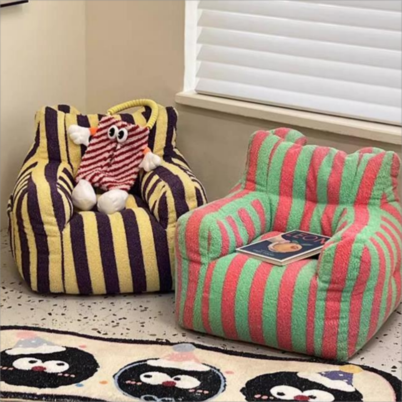 nordic modern comfortable puffy lounge children chair relax baby sofa armchair licing room single Kids soft striped lazy sofa