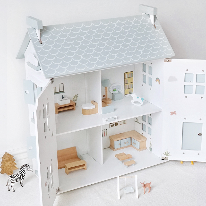 HOT Sale Big Size Montessori Toys OEducational Wooden Dollhouse DIY Gift House 3 Floors Wooden Dollhouse for Girls