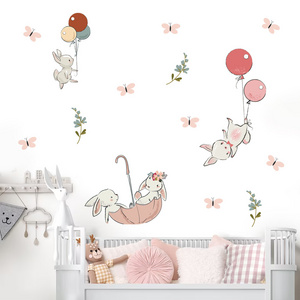 Cute Cartoon animal bunny balloon Wall Sticker colored Decals Living Room Decorative Wallpaper home decoration