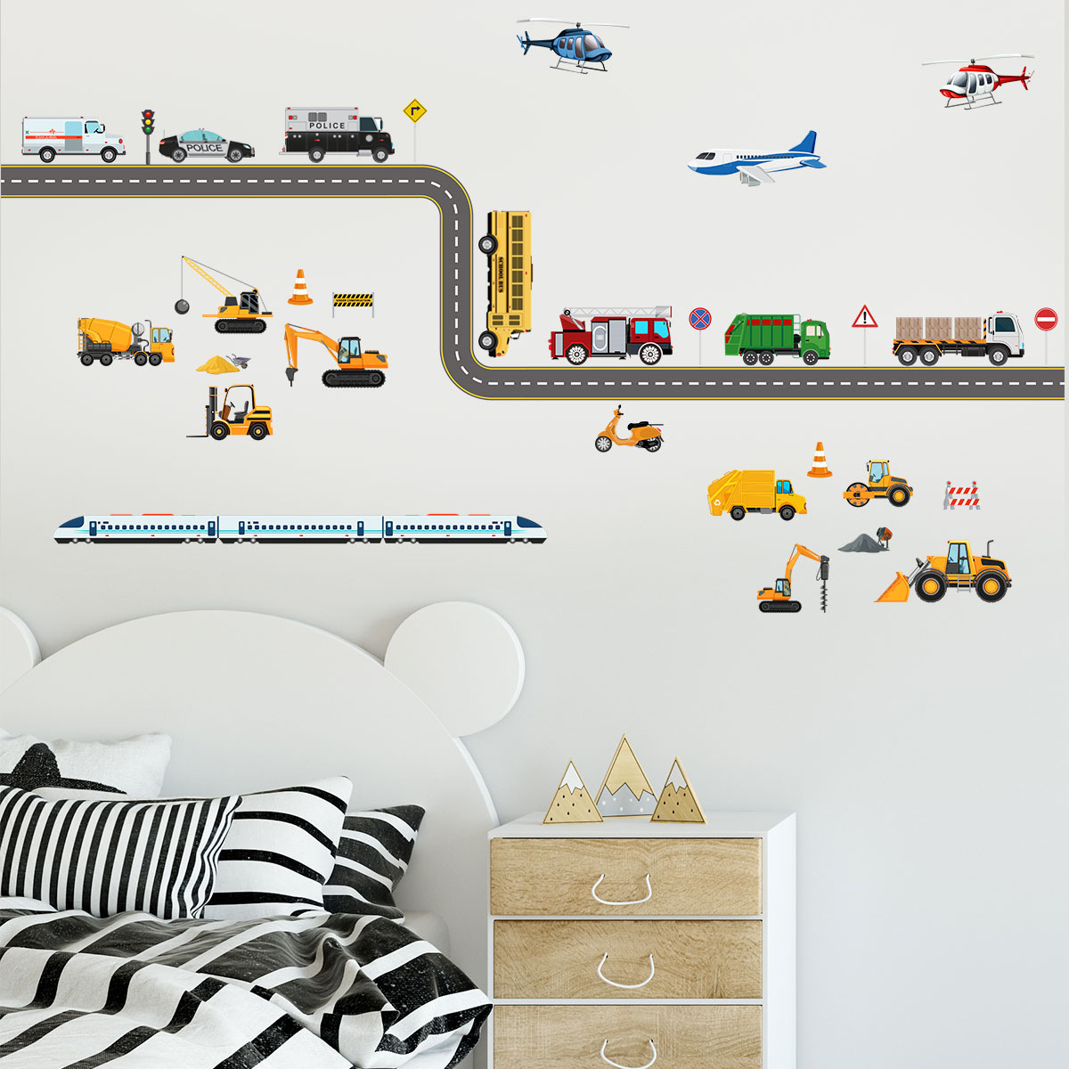 Car Creative Aircraft Engineering Car Kindergarten Children's Room Bedroom Decoration Wall Decals Decorations Girls And Boys