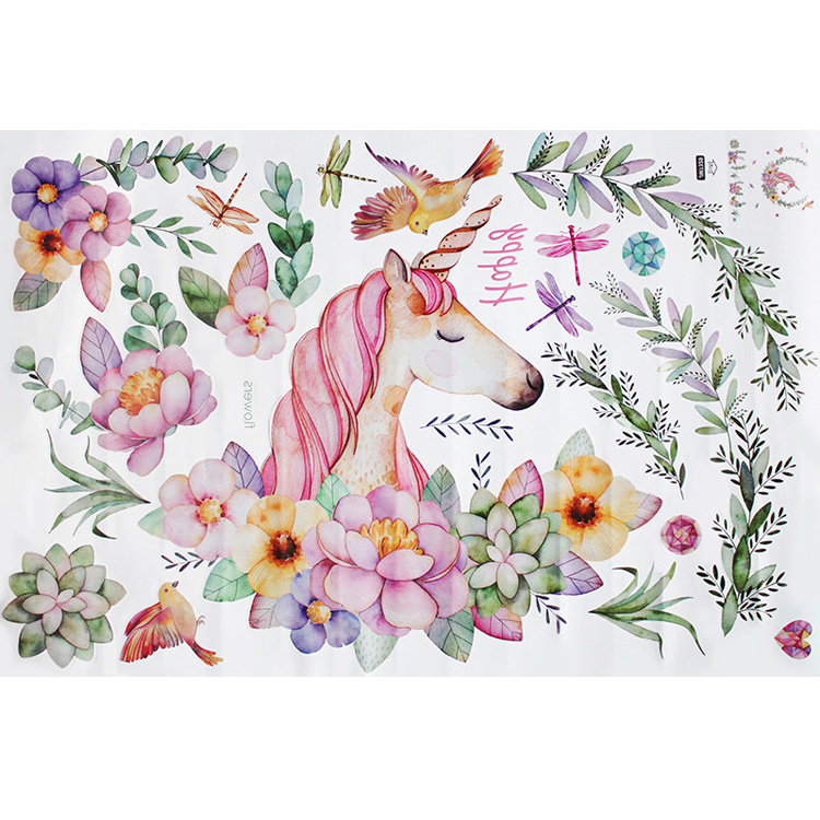 Cute Unicorn Home Decoration 3D PVC Wall Paper Sticker For Kids