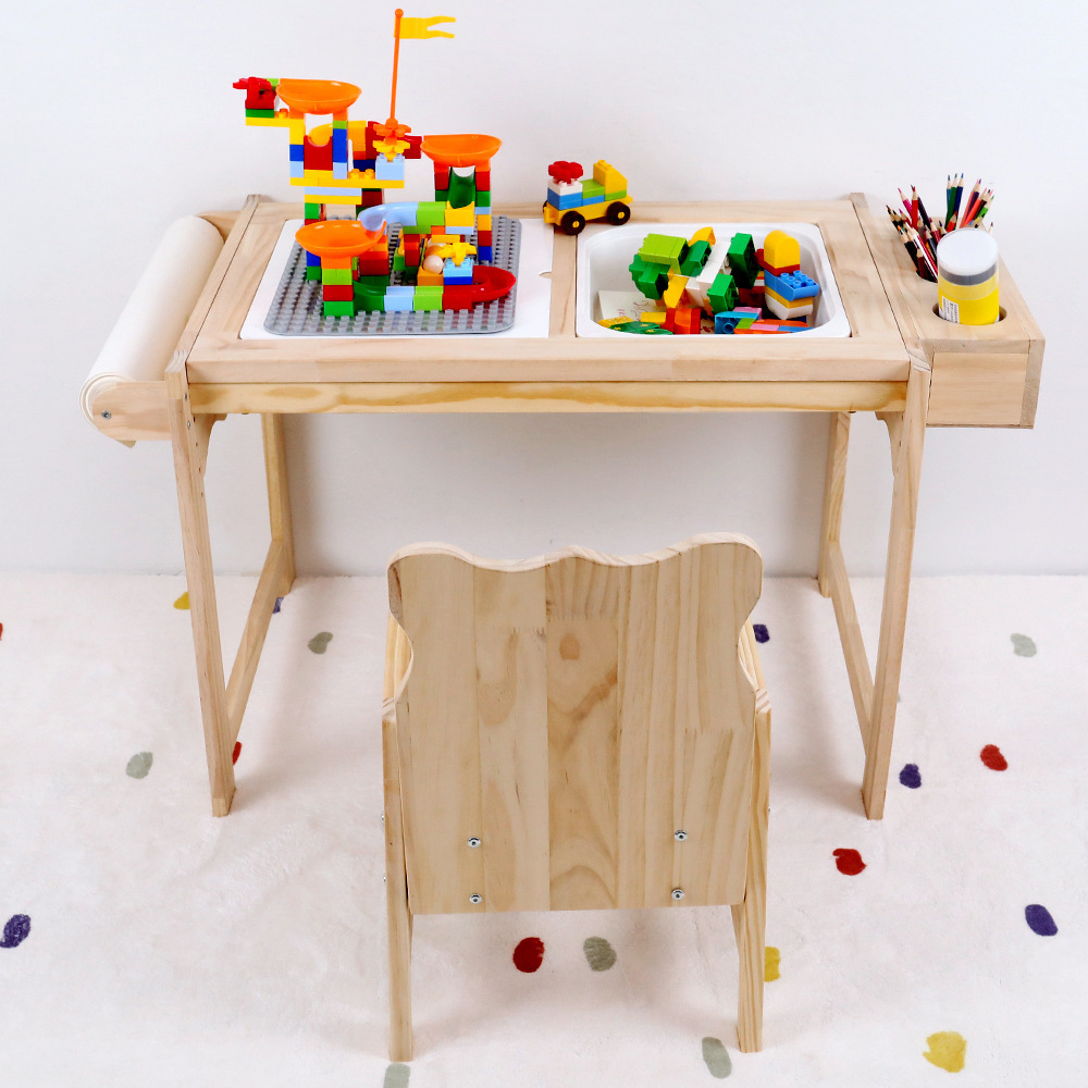 Wooden Activity and Sensory Tables For Kids Play Table with Double Sensory Bin Stand Kids Activity Tables With Chair Furniture