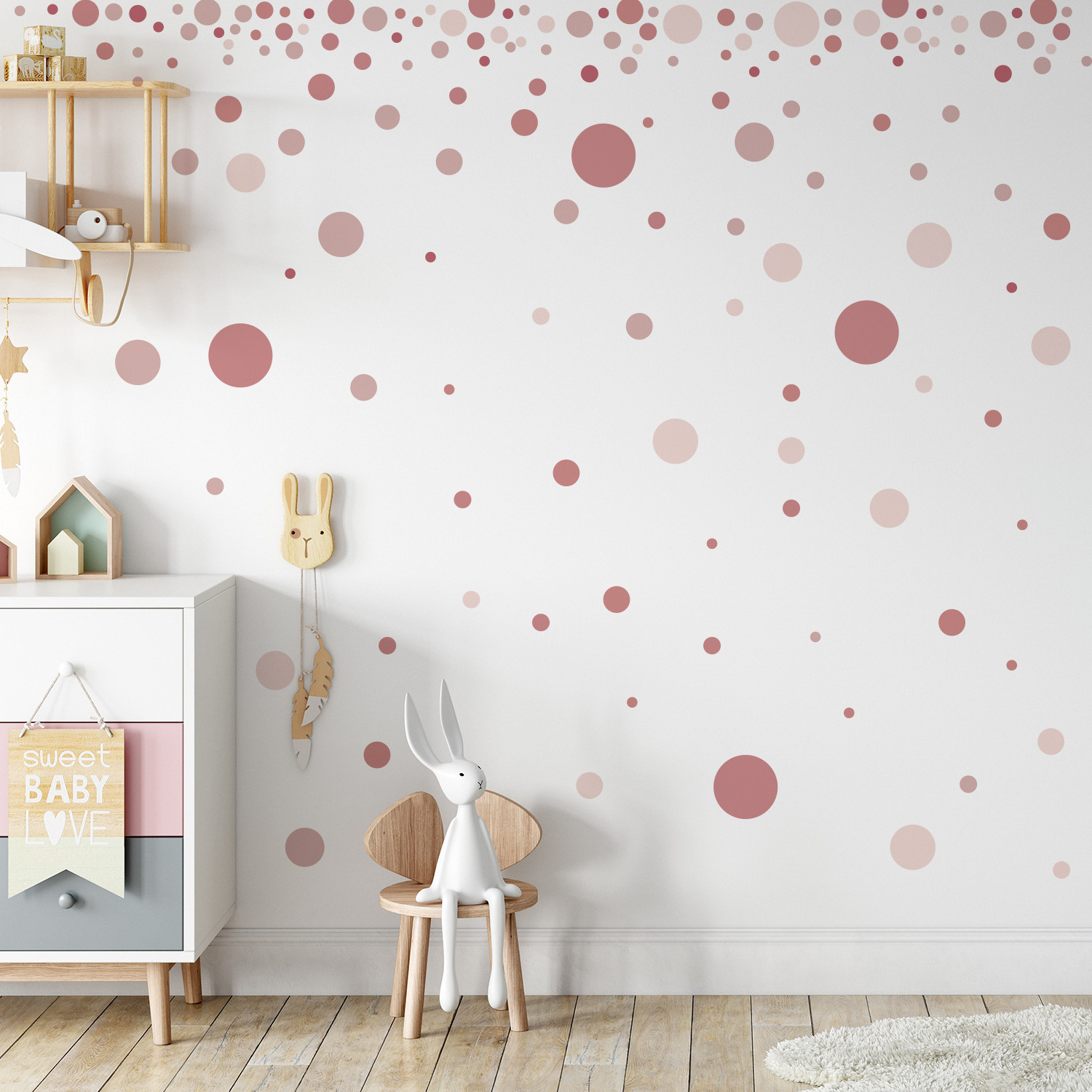 Pink Wall Decal Dots Round Circle Art Cute Wall Sticker