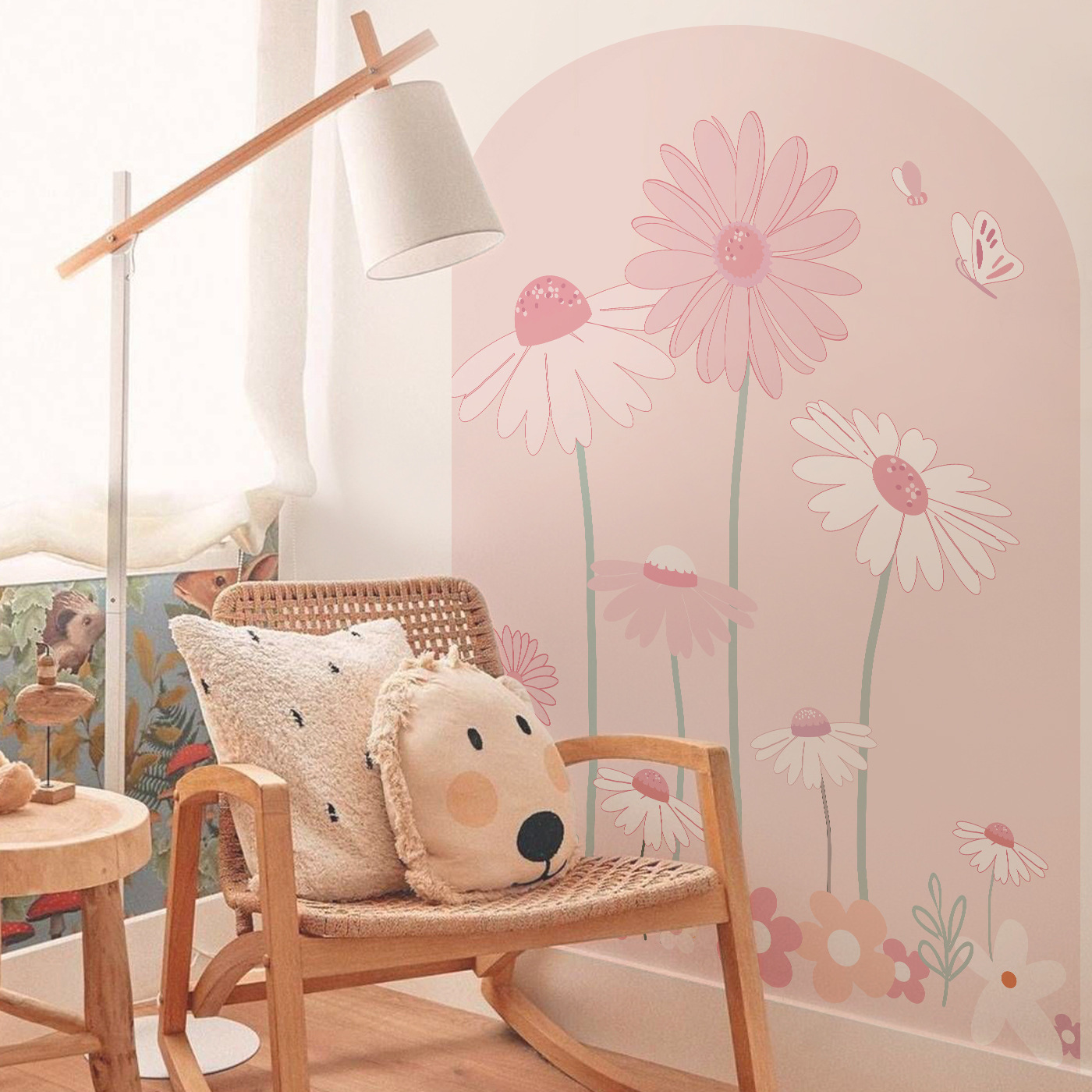 Daisy flower self-adhesive arch wall sticker Pink girl room background decoration sticker