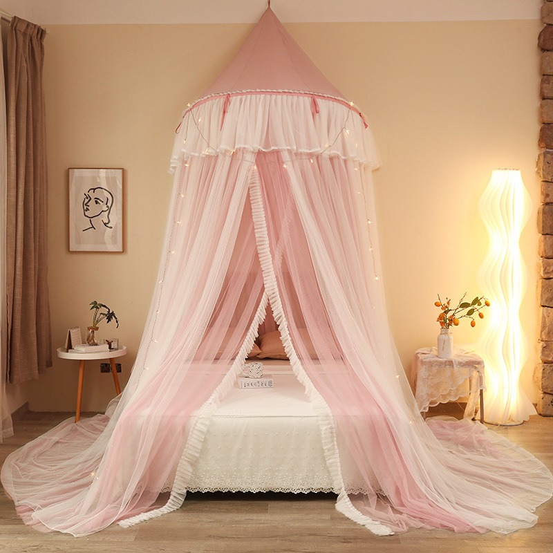 2023 new aesthetic double layer yarn half round ceiling mosquito net hanging