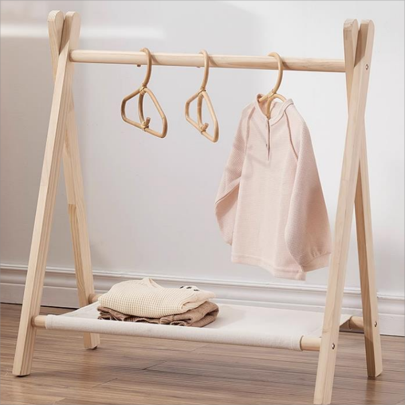 Children's clothes rack solid wood  small space bedroom multi-functional clothes rack  clothes hanging storage rack