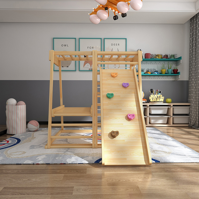 Large size Indoor kids playground gym wooden climbing frame Montessori toys