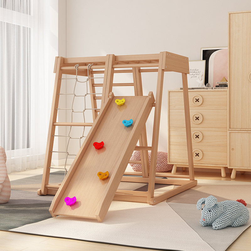 Large size Indoor kids playground gym wooden climbing frame Montessori toys