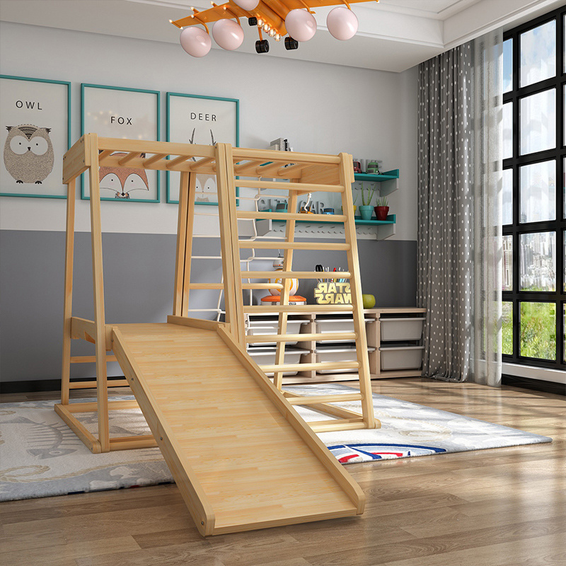 Large size Indoor kids playground gym wooden climbing frame Montessori toys