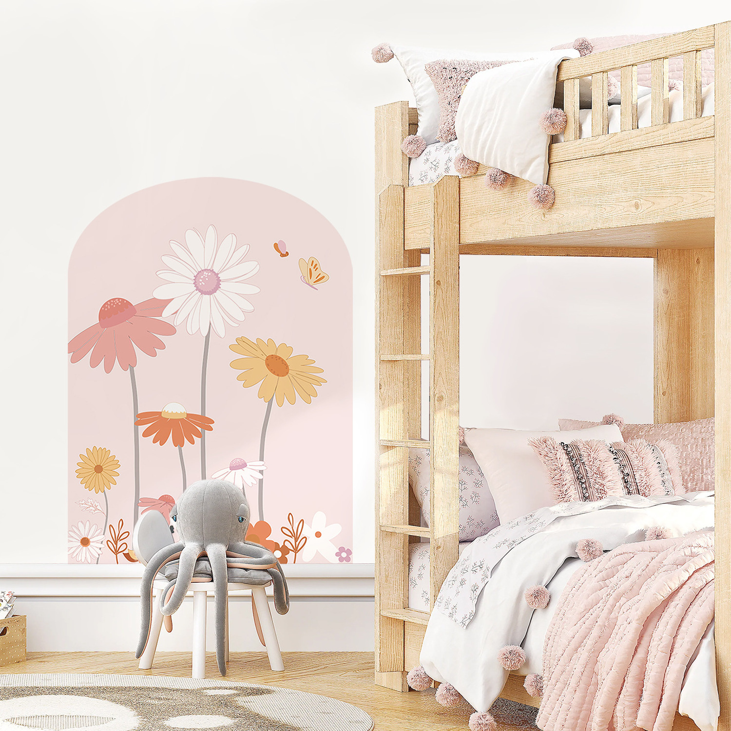 Daisy Flower Self-adhesive Arch Wall Sticker Pink Girl Room Background Decoration Sticker