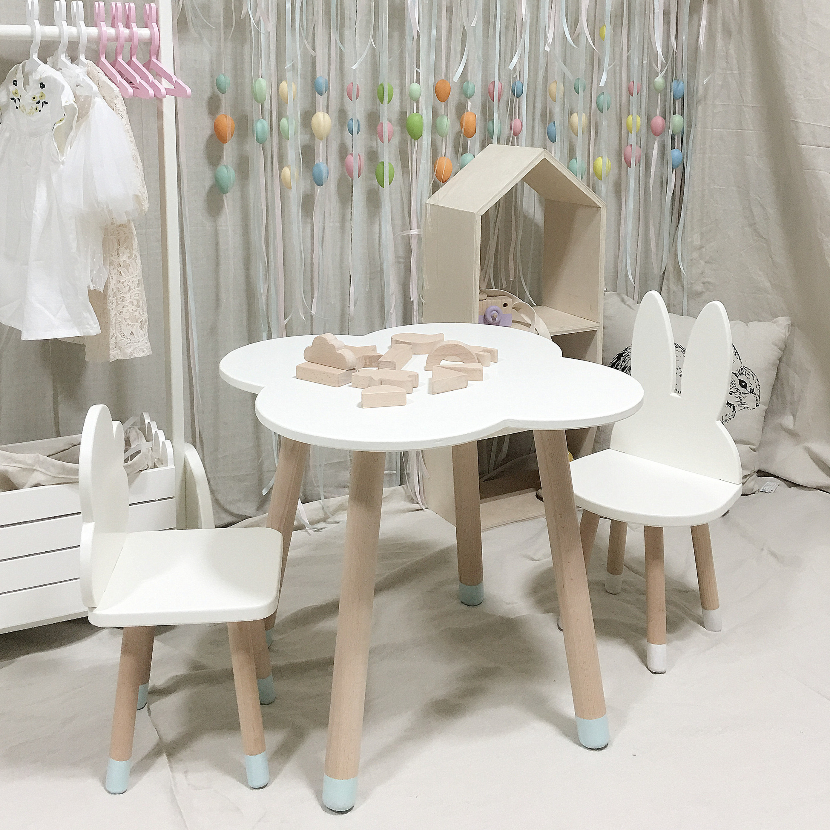 Preschool Kindergarten Classroom Furniture Kids Study Table And Chair Nursery School Children's Wooden Chair Party Chair