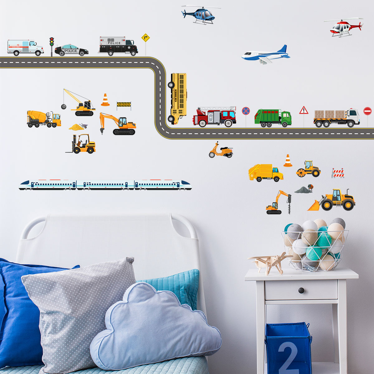 Car Creative Aircraft Engineering Car Kindergarten Children's Room Bedroom Decoration Wall Decals Decorations Girls And Boys