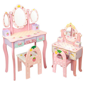 New wooden large imperial crown baby dressing table set toys with three mirrors