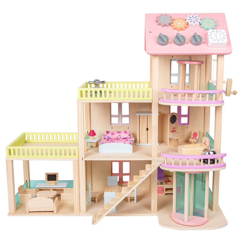 HOT Sale Big Size Montessori Toys OEducational Wooden Dollhouse DIY Gift House 3 Floors Wooden Dollhouse for Girls