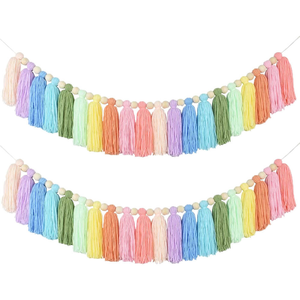 Macrame Rainbows Wood Bead Tassel Woven Wall Hanging Boho Decor Kids Room Decoration