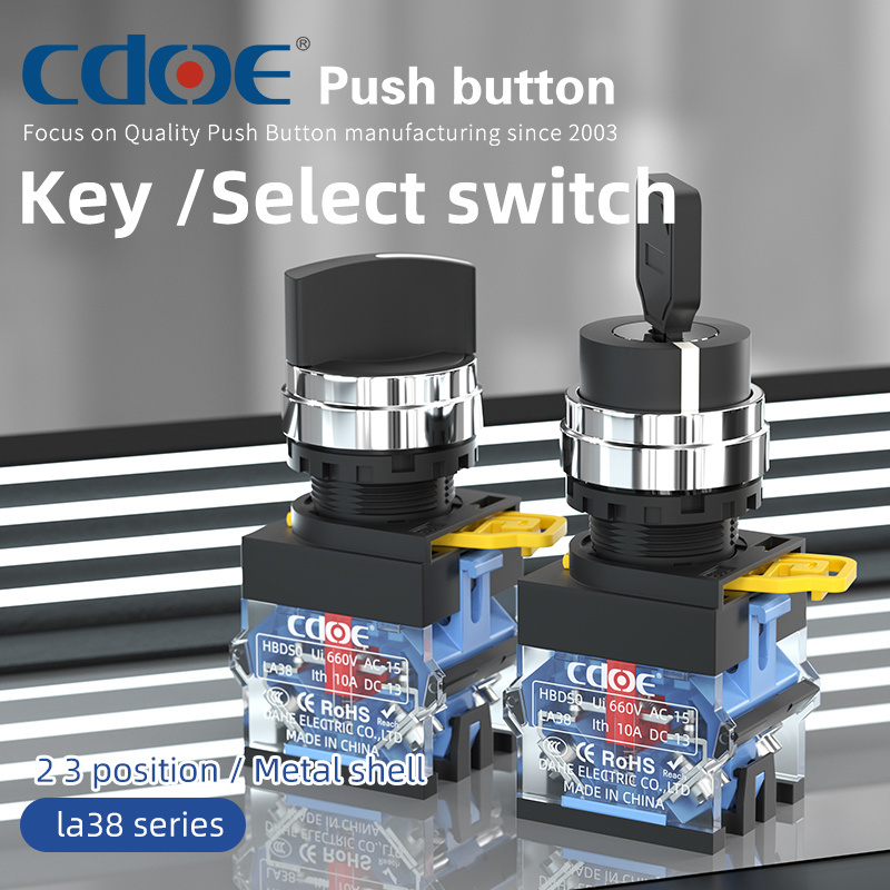 la38 series 22MM 2no2nc 3 position metal shell select engine start stop push button rotary switch