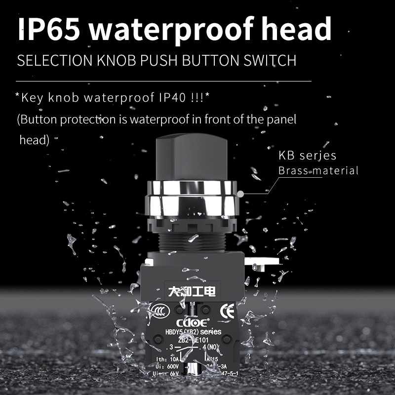 ce rohs ip65 waterproof screw terminal maintained key lock 3 position push button switch 2NO