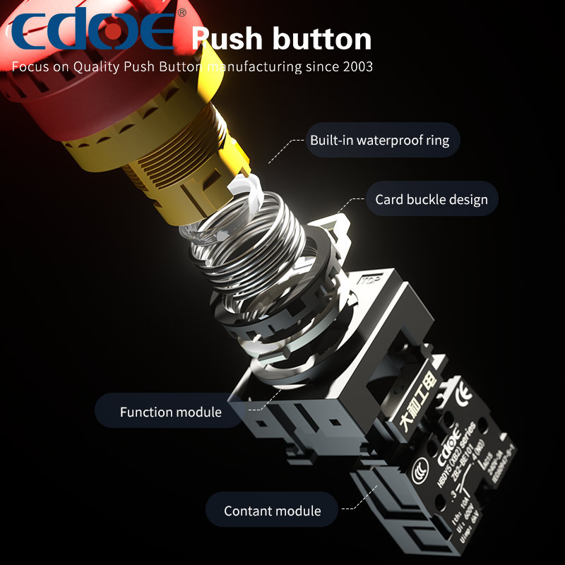 22mm red head self-locking ip65 one normally close e stop promotion locking push button latch