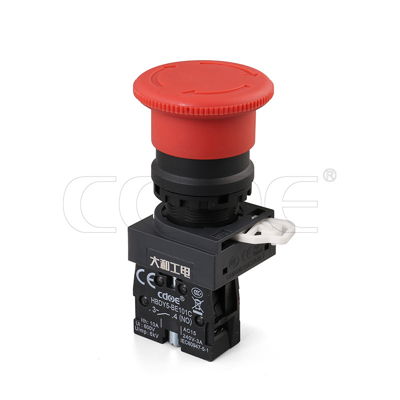 Y5 series 22mm red emergency stop push button switch one normally open contact for New energy sources