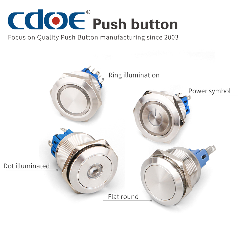 DPDT 30mm metal led lights illuminated waterproof momentary steel 2no 2nc push button switch