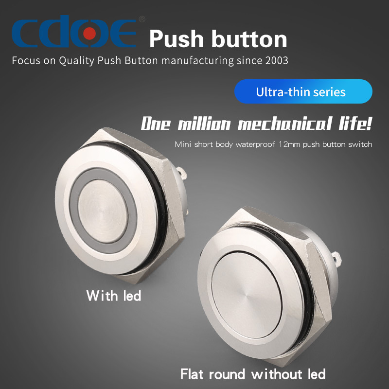 Super short 12v spst red led button 16mm waterproof momentary off on switch push button switch